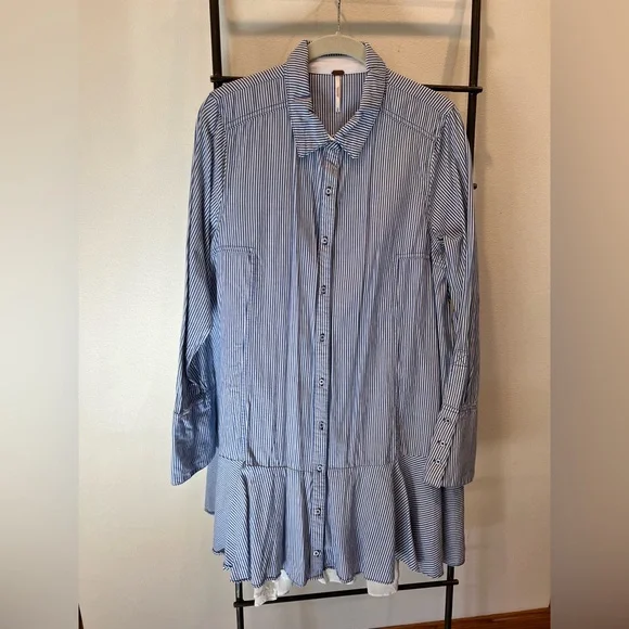 Free People Blue Striped Shirt Dress - Picture 2 of 7